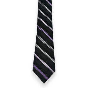 Michael Kors Mens Silk Stripe Tie 58 x 3.25 Black Purple Classic Modern Tailored